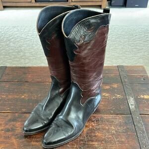 Joan & David Black/Brown Handmade Leather Western Boots Size 36/5.5